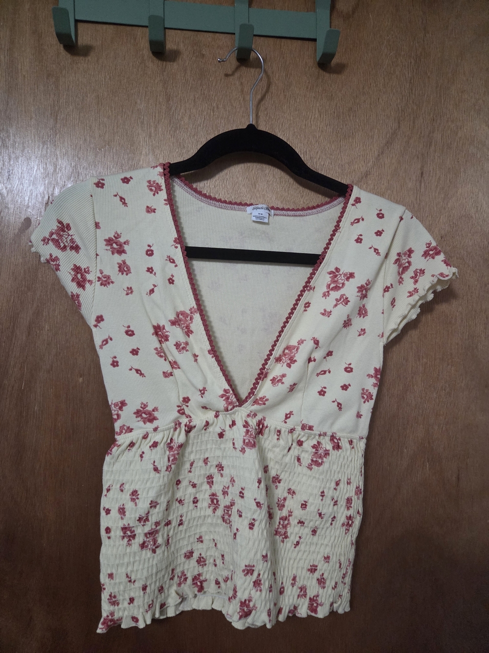 Kimchi Blue Yellow Floral Deep V-Neck with Rose Print